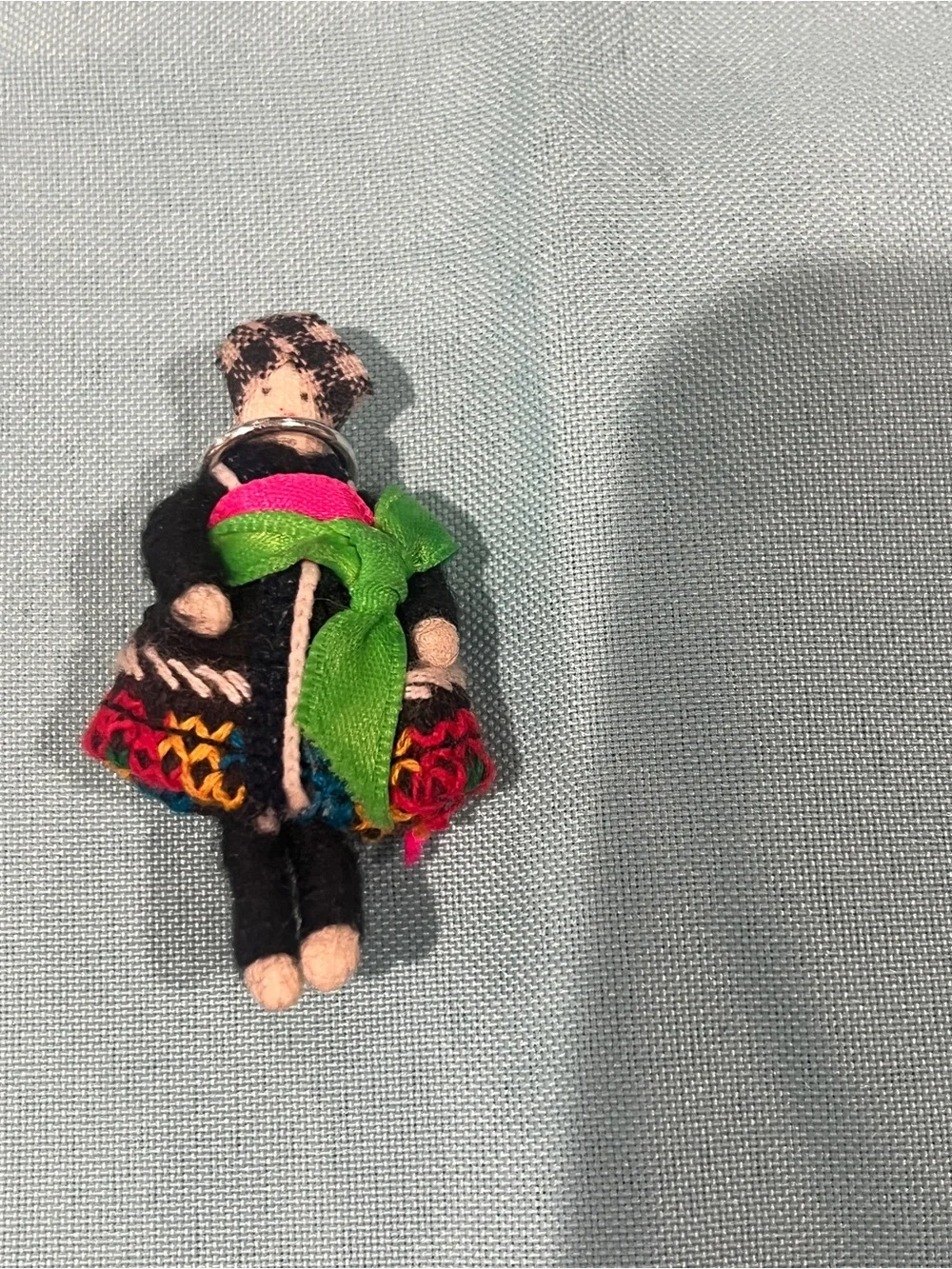 Handcrafted Multicolor Doll Brooch with Bright Green Accent